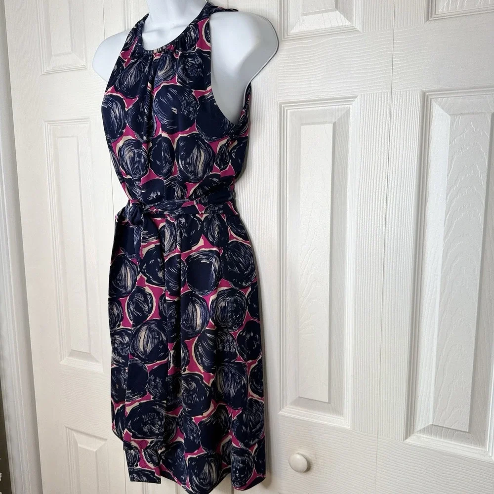 Tory Burch Flinnia Halter Silk Dress Size Small Blue Pink Wild Orchid Abstract